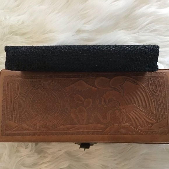 Vintage Andé evening bag/ clutch with gold trim and clasp, patent leather handle